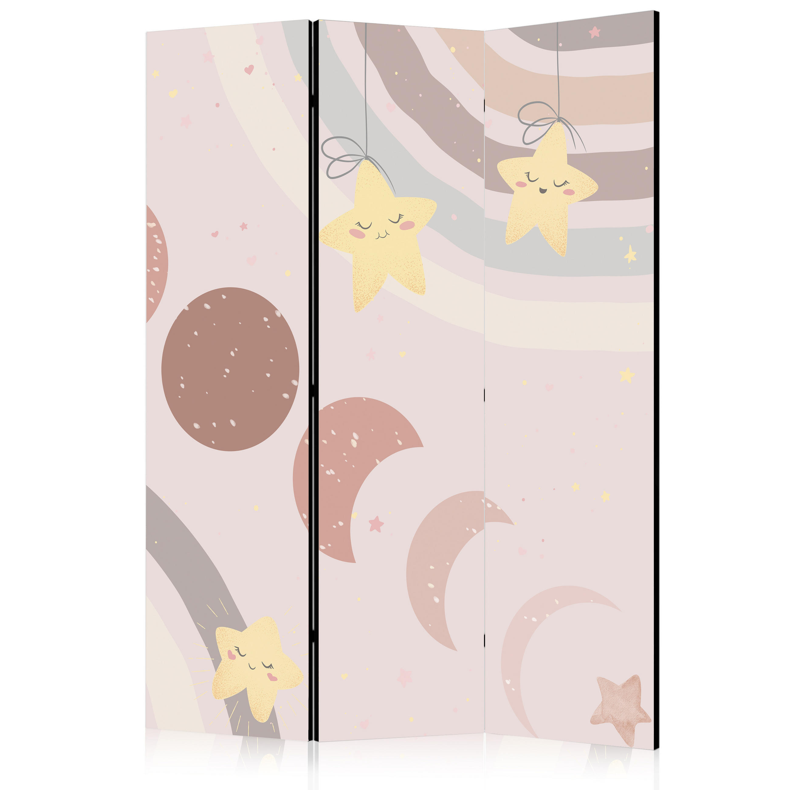 PARAVENT Beidseitig Bedruckter 3-tlg 135x172 cm Sterne Mond f r Kinder - Beige, Holz/Textil (135/172/3cm) - Muralo