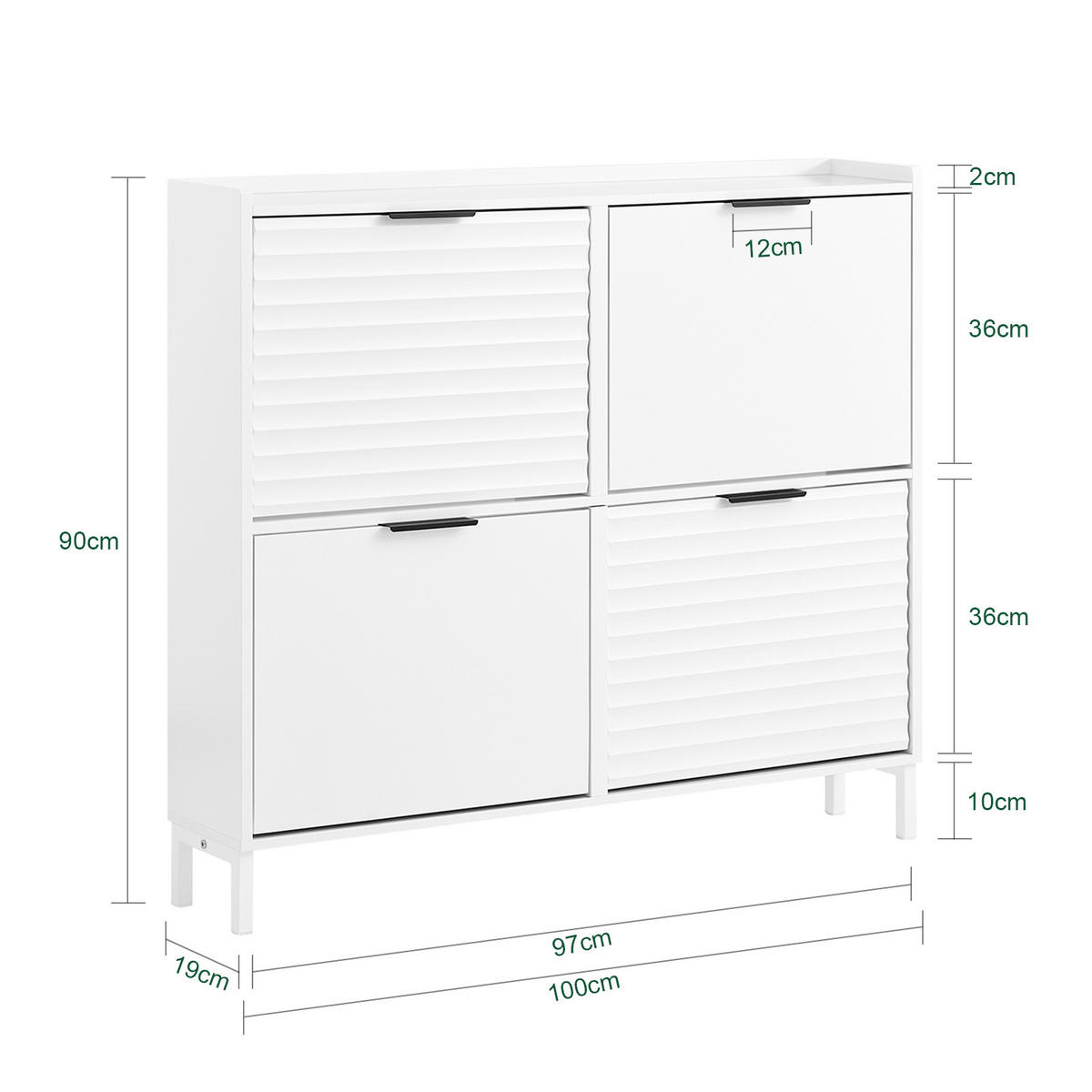 SCHUHSCHRANK mit 4 Klappen, für 8-12 Paar Schuhe, Weiß - Weiß, Holzwerkstoff/Metall (100/90/19cm) - SoBuy