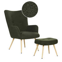 SESSEL Bouclé dunkelgrün mit Hocker Vejle - Hellbraun/Grün, Textil (67/95/52cm) - Beliani
