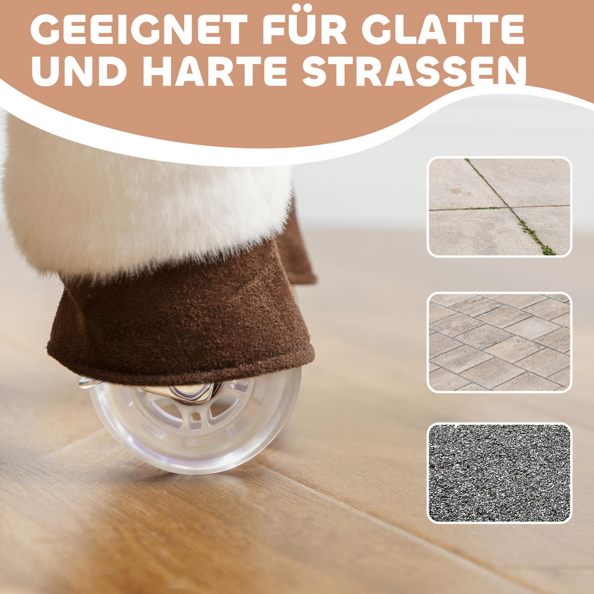 REITPFERD Spielpferd zum Reiten mit Sattel Rollen 80 cm Stehpferd Braun - Braun, Textil (32/80/72cm) - AIYAPLAY