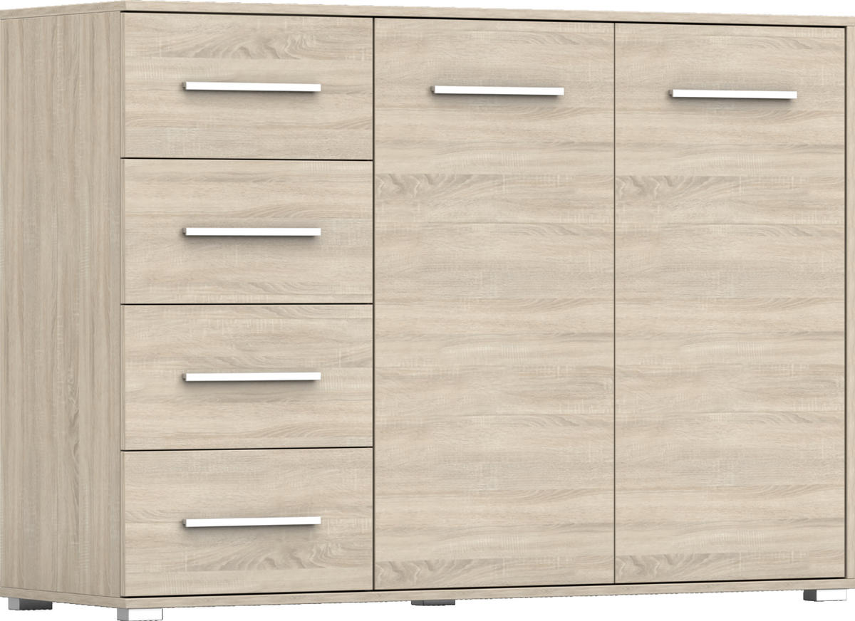 KOMMODE 135/96/45 cm Frida 01 2D4S Sonoma,Sonoma - Alufarben/Sonoma Eiche, Glas/Holz (135/59/45cm) - imoebel24