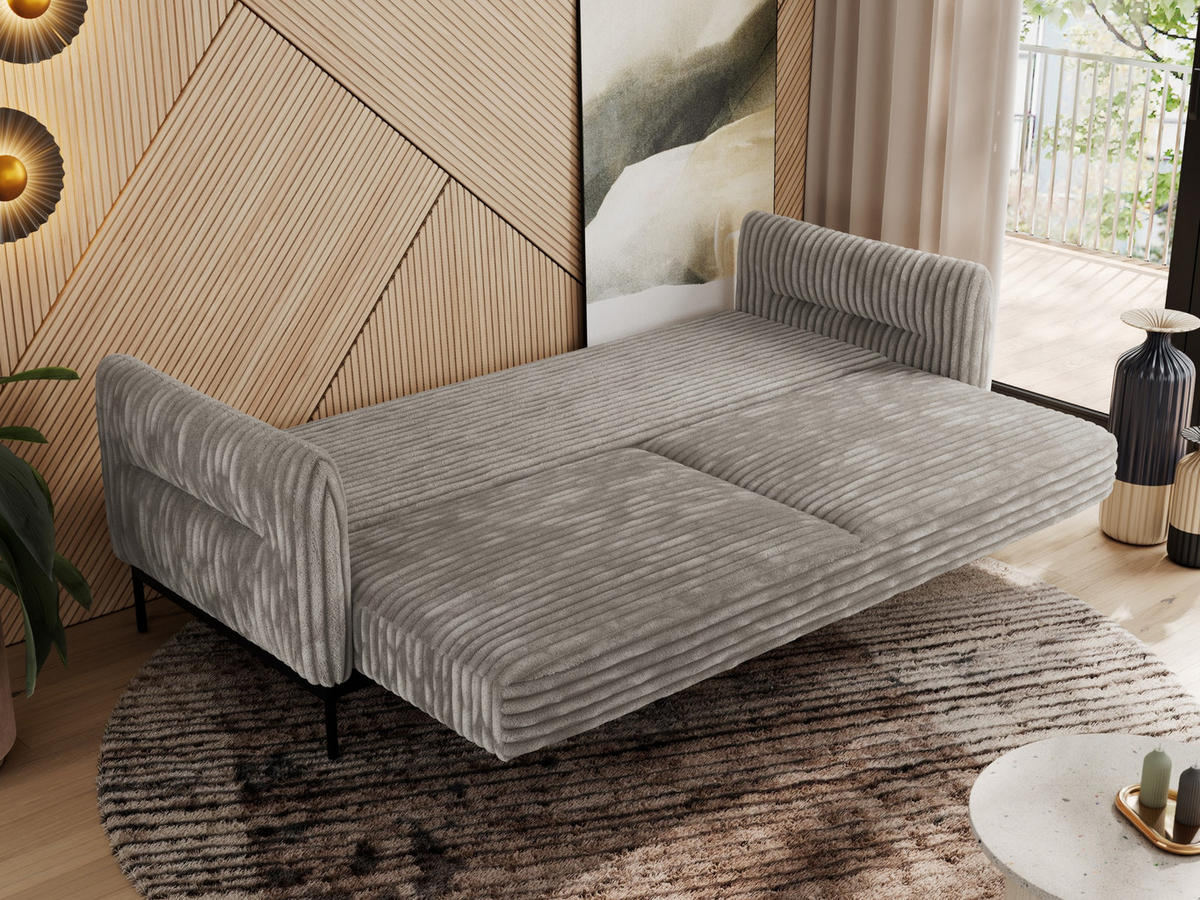 SOFA SALENTO Hellbraun Cord - Hellbraun/Schwarz, Textil/Metall (221/82/101cm) - MKS