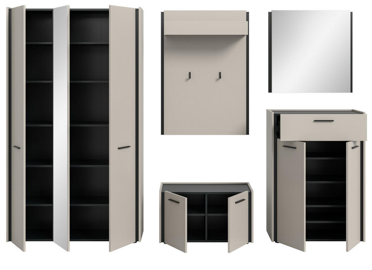 GARDEROBEN-SET 5-teilig Kaschmir 287 x 190 cm, Garderobenschränke mit Soft-Close - Kaschmir/Schwarz, Holzwerkstoff/Kunststoff (287/190/40cm) - Inn.Furn