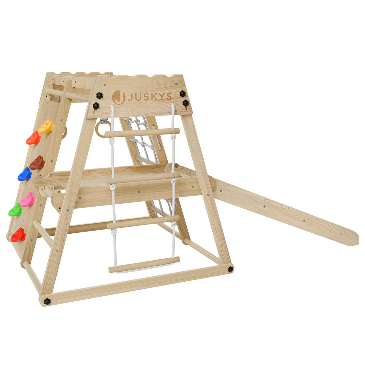 KLETTERGERÜST MINI für Kinder mit Rutsche - Naturfarben, Holz (102/98cm) - Juskys