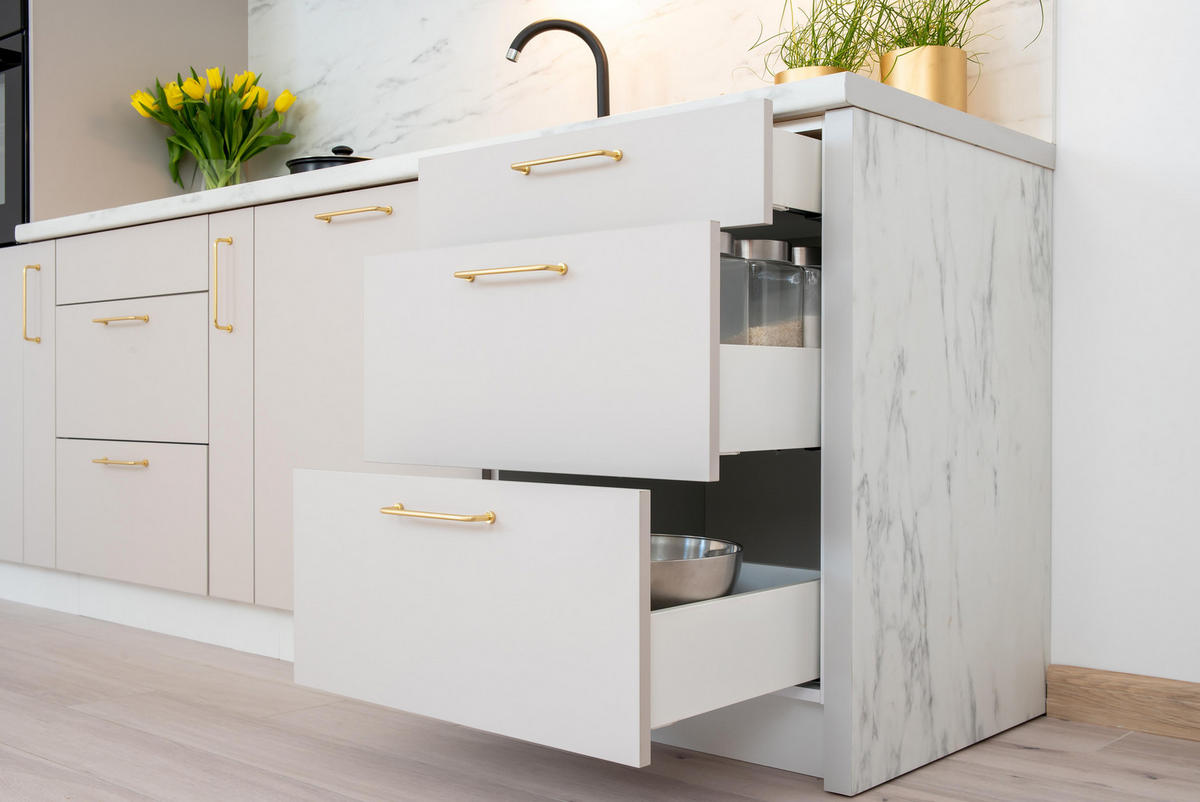 KÜCHENZEILE 420 cm - Arvion & Morvex KS5-G420 - in Kaffee / Beige - Kaschmir/Schwarz, Holz/Holzwerkstoff (420/213.3/56cm) - ROYAL24_MARKT