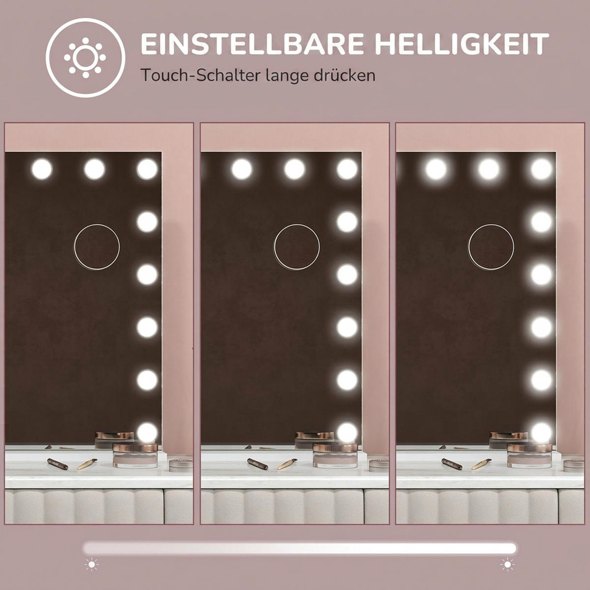 HOLLYWOOD-SPIEGEL Glas Metall Weiß - Weiß, Glas (14/62/80cm) - HOMCOM