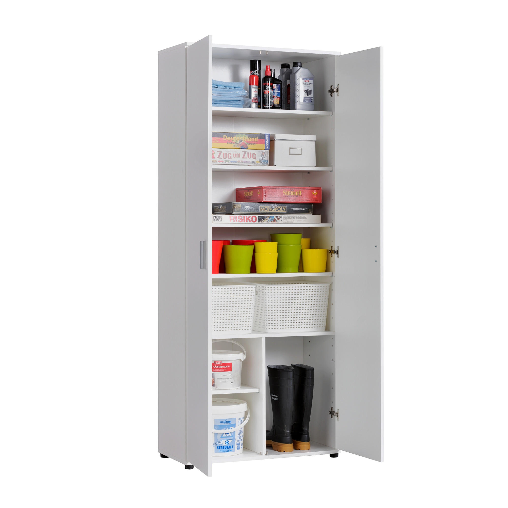 MEHRZWECKSCHRANK mit 2 Türen & 6 Einlegeböden in weiß - Weiß, Holz (35/184/75cm) - Home Collective