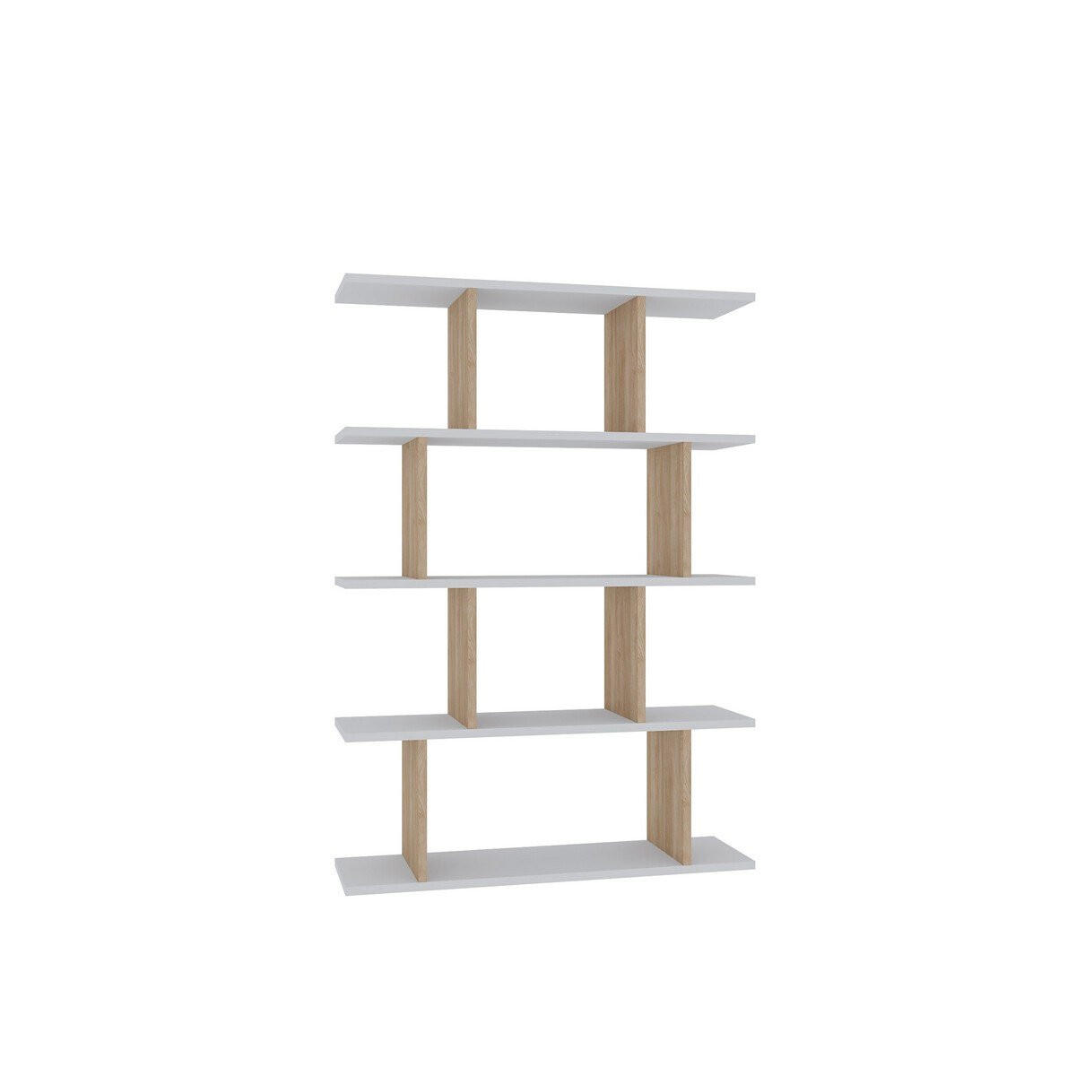 REGAL 4 Ebenen Weiß und Eichenoptik L90 cm – HARMON - Weiß, Holzwerkstoff (25/127.4/90cm) - Calicosy