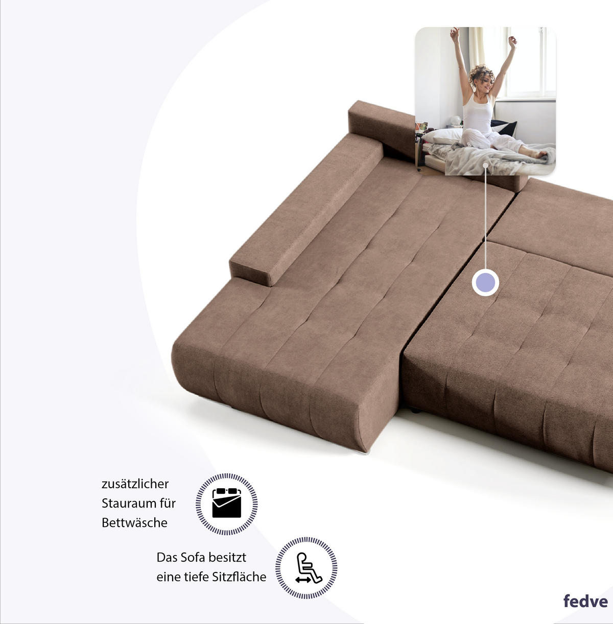ECKSOFA mit Schlaffunktion Dhaka L, Braun - Dunkelbraun, Textil (185/265cm) - Fedve