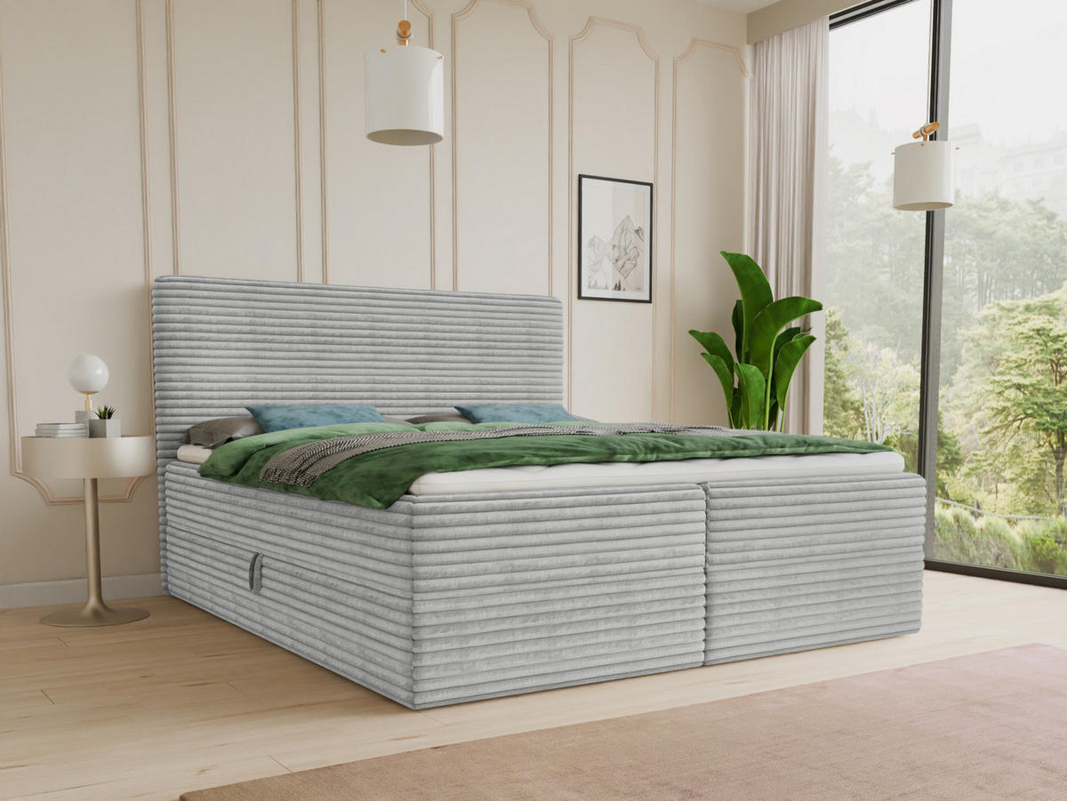 BOXBETT Mollo - 160x200 - grau (Tilia 86, Cord) - Schwarz/Grau, Holz/Holzwerkstoff (160/200cm) - Sofnet