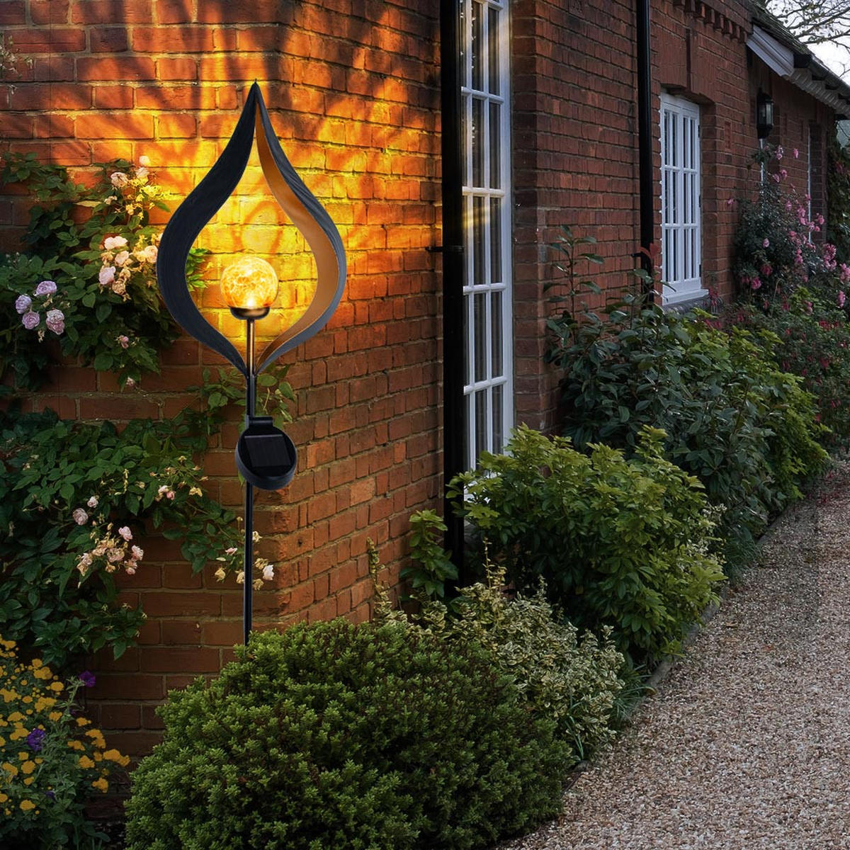 LED AUSSENLEUCHTE Solar Schwarz Gold 3er Set - Schwarz, Glas (17/7/93cm)