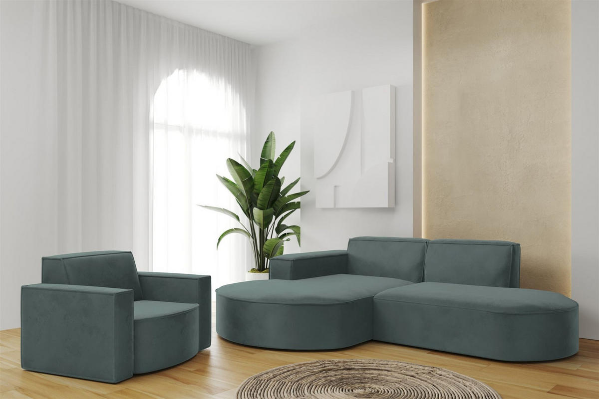 SOFASET Palma Ecksofa Sessel Opera - Smaragdgrün, Holzwerkstoff/Textil (236/78/165cm) - Fun Möbel