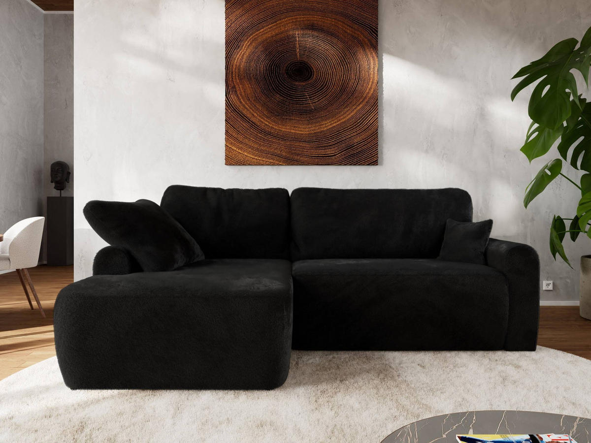 ECKSCHLAFSOFA CUBO L Schwarz Plüsch - links - Schwarz, Kunststoff/Textil (273/187cm) - MKS