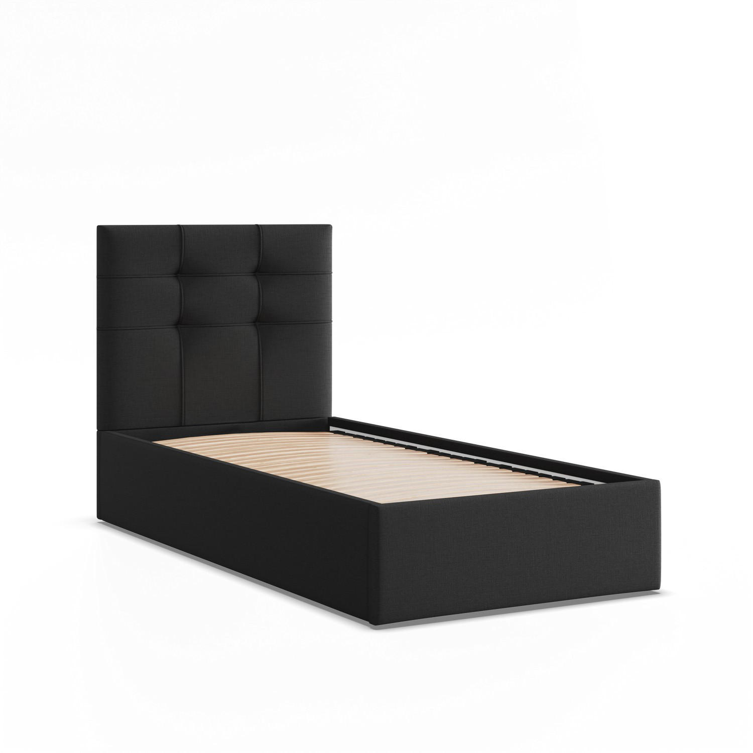 POLSTERBETT MIT KOPFTEIL 90x200 ohne Bettkasten SORIA, Schwarz - Schwarz, Textil (90/200cm) - Mebligo