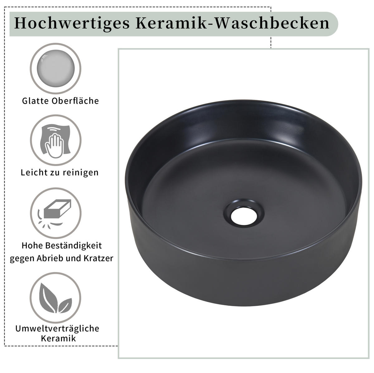 BADEZIMMERSCHRANK mit Marmorplatte 80x44x48.5 cm Schwarz mit rundem Becken & Schubladen - Schwarz, Holzwerkstoff (80/48.5/44cm) - Modfu
