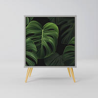 SIDEBOARD INFINITE MONSTERA, Grau, 57,5x42x75,5 cm, Goldfarbene Metallfüße - Goldfarben/Multicolor, Holzwerkstoff/Metall (57.5/75.5/42cm) - SpaceRebels