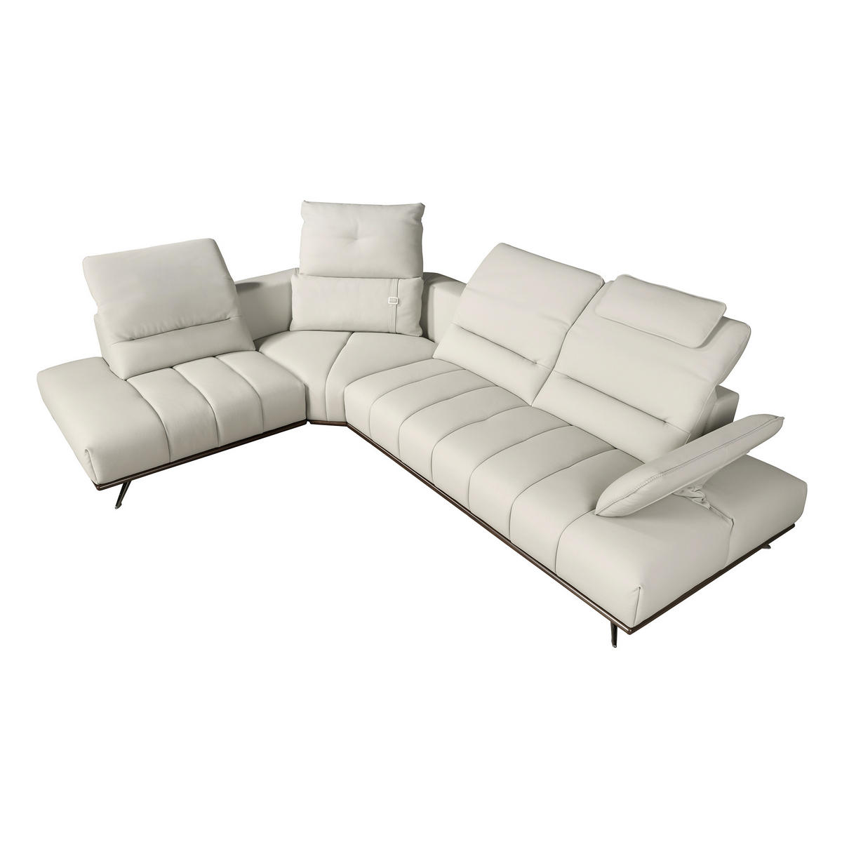 ECKSOFA Linksseitiges Ecksofa aus hellgrauem Leder 310/235/102 cm - Chromfarben/Hellgrau, Leder/Metall (310/235cm) - ANGEL CERDA
