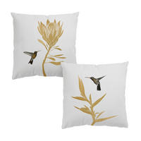 DEKOKISSEN 2er-Set Kolibri und tropische goldene Blüten Duo 50/50 cm - Goldfarben, Textil (50/50cm) - Bilderwelten