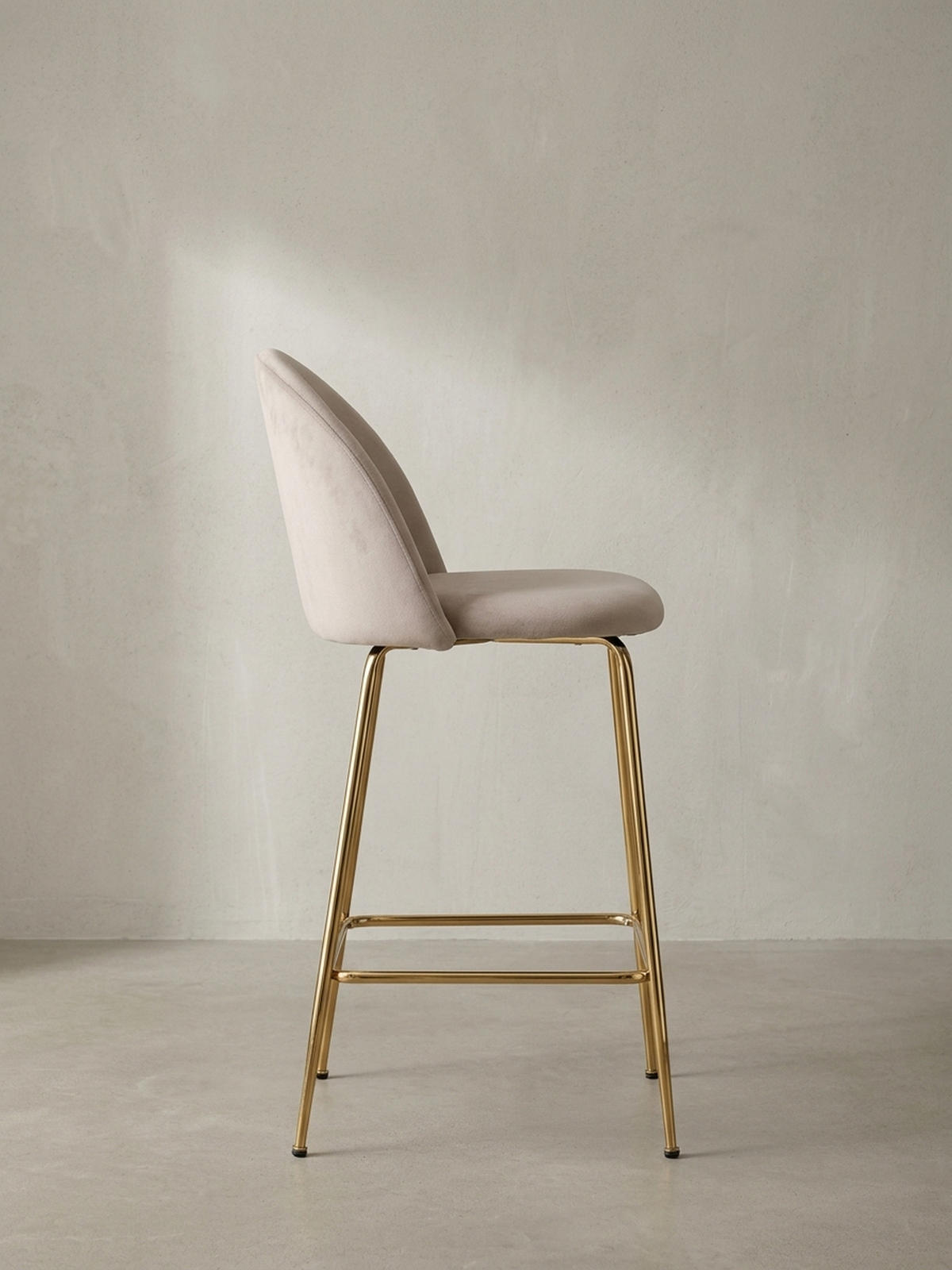 BARHOCKER 2er Set Samt Lehne Goldgestell Skandi-Stil Gepolstert, Beige 50x50x102 cm - Beige/Goldfarben, Textil/Metall (50/102/50cm) - KADIMA DESIGN