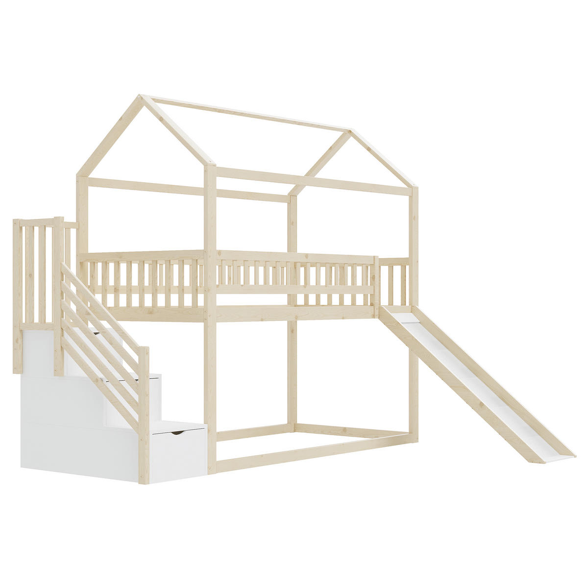 SPIELBETT 90/200 cm DE-01608, in Holzfarbe, mit Rutsche und Stauraumleiter - Naturfarben, Holz (90/200cm) - ComfortXL
