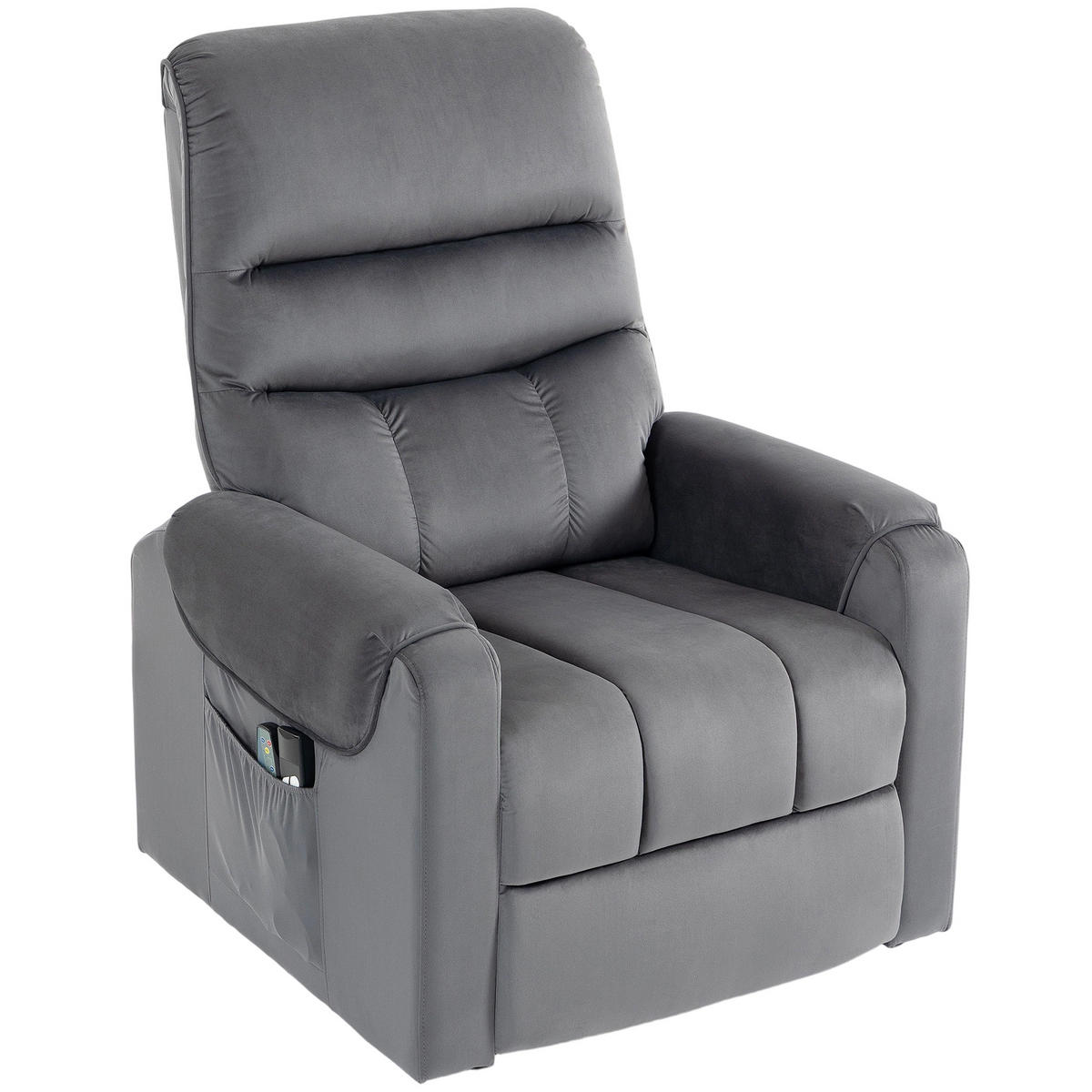 AUFSTEHSESSEL,ELEKTRISCH Massage Vibration Wärme Samt,dunkelgrau - Grau, Textil (79/103/97cm) - Vallsero