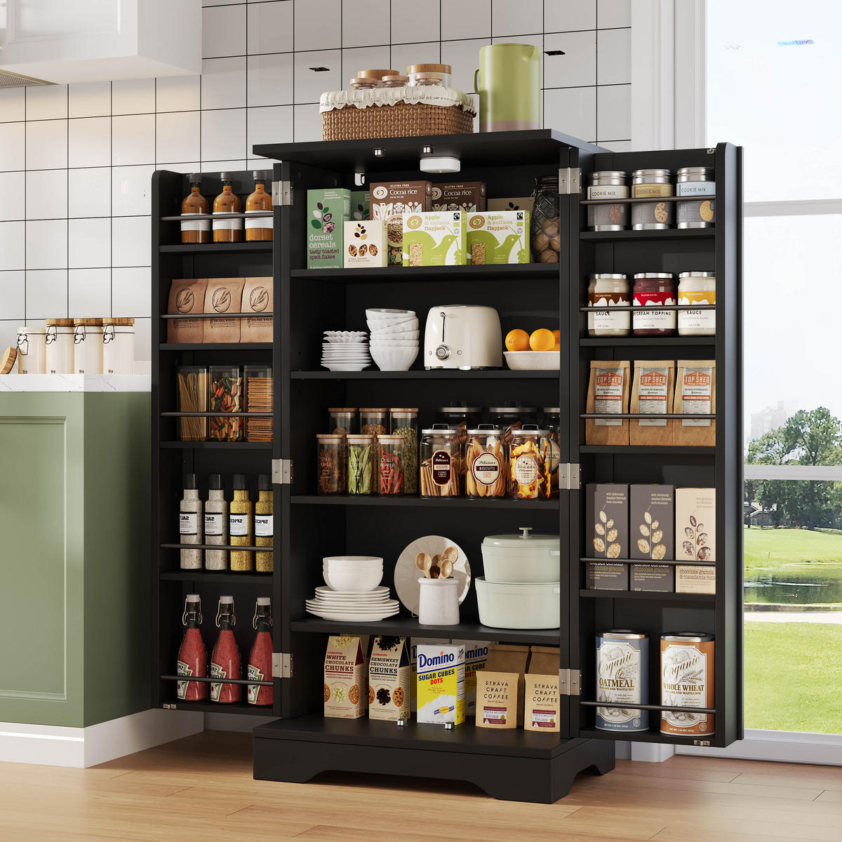 BUFFET 60/40/120.5 cm Schwarz mit LED-Sensorlicht - Schwarz, Holz (60/120/40cm) - Oxeza