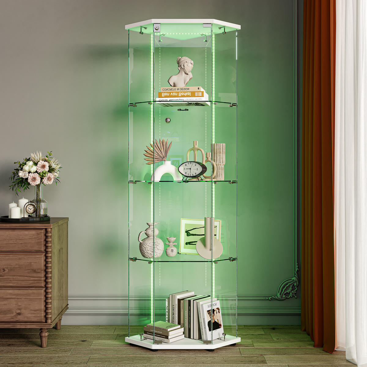 ECKSCHRANK weiß 1 tür 4 ebenen led - Weiß, Glas (42.5/162/60cm) - SHOPENTRA