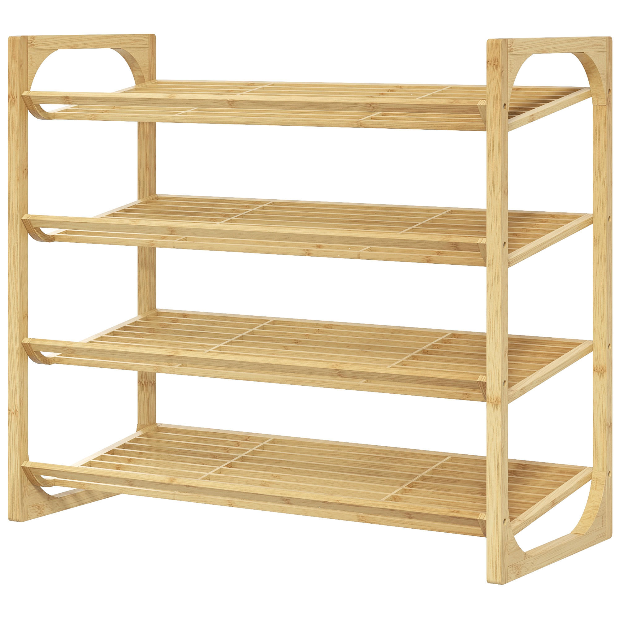 SCHUHREGAL mit 4 Ablagen, Lattenrost für 12 Paar Schuhe, Bambus, 76 x 33 x 67 cm, Naturholz - Braun, Holz (76/67/33cm) - HOMCOM