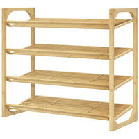 SCHUHREGAL mit 4 Ablagen, Lattenrost für 12 Paar Schuhe, Bambus, 76 x 33 x 67 cm, Naturholz - Braun, Holz (76/67/33cm) - HOMCOM