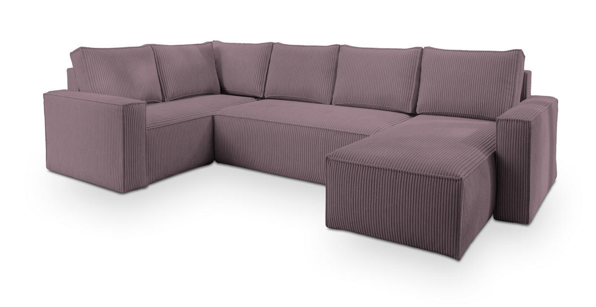 WOHNLANDSCHAFT NORENA L-S Lila Kordstoff mit Schlaffunktion - Lila, Holz (295/85/157.5cm) - MASSENO