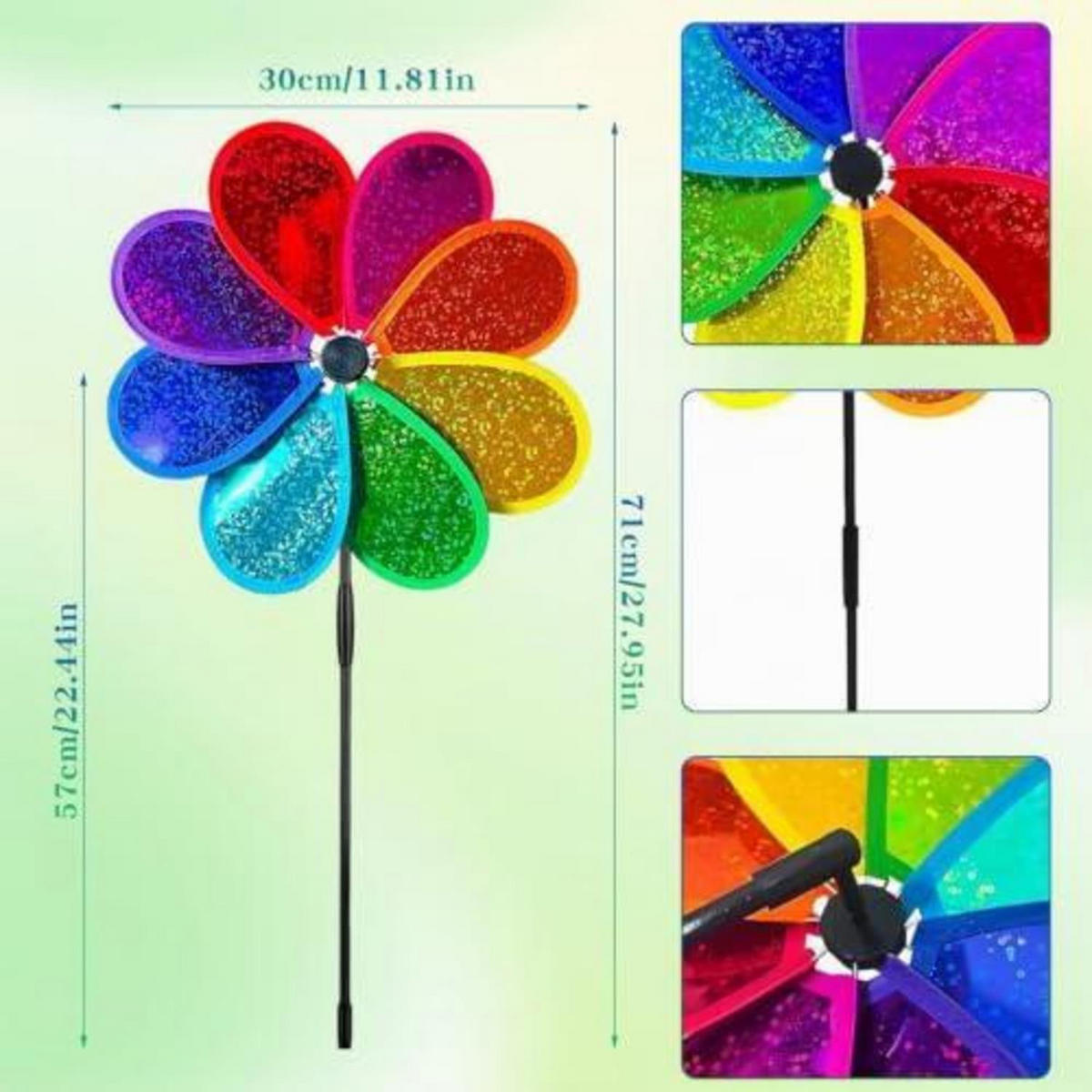 WINDRAD 4-teiliges Set 30 cm 71 cm Gesamthöhe Glitter Achtblätter Wetterfest - Multicolor, Kunststoff (71/30/71cm)
