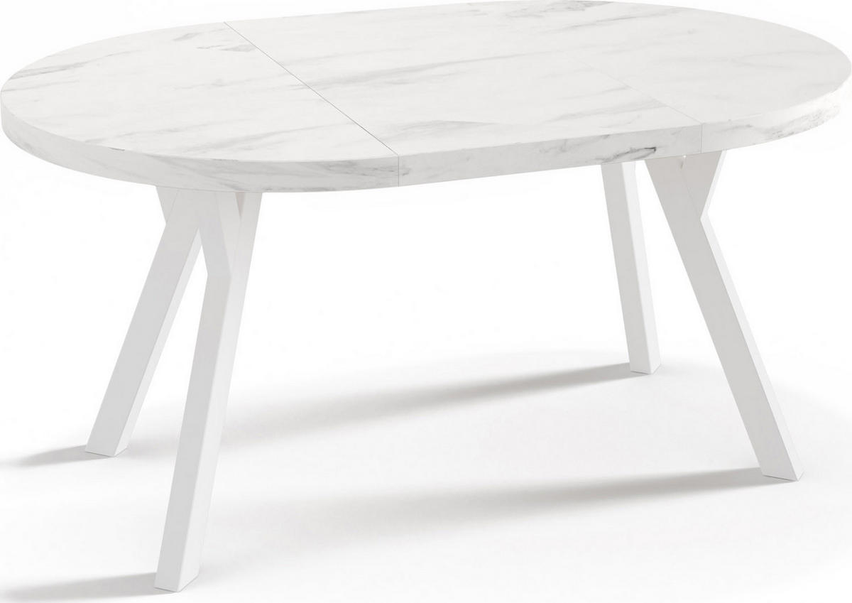 ESSTISCH Twixy runder ausziehbarer, Marmor Weiß 100-150/100/76 cm - Ecru/Weiß, Holz/Holzwerkstoff (100/100/76cm) - WFL GROUP