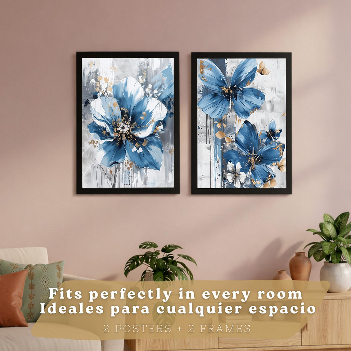 PLAKAT Sada 2 Modrá příroda A3 Černý rám - černá, papír (29.7/1/42cm) - Nacnic