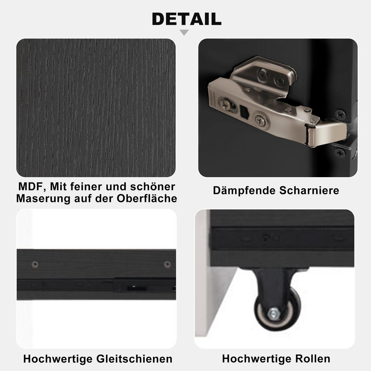 VITRINE 110cm Weiß Schwarz Glas LED Rollschrank modern - Schwarz, Holzwerkstoff (110/160/35cm) - FLIEKS
