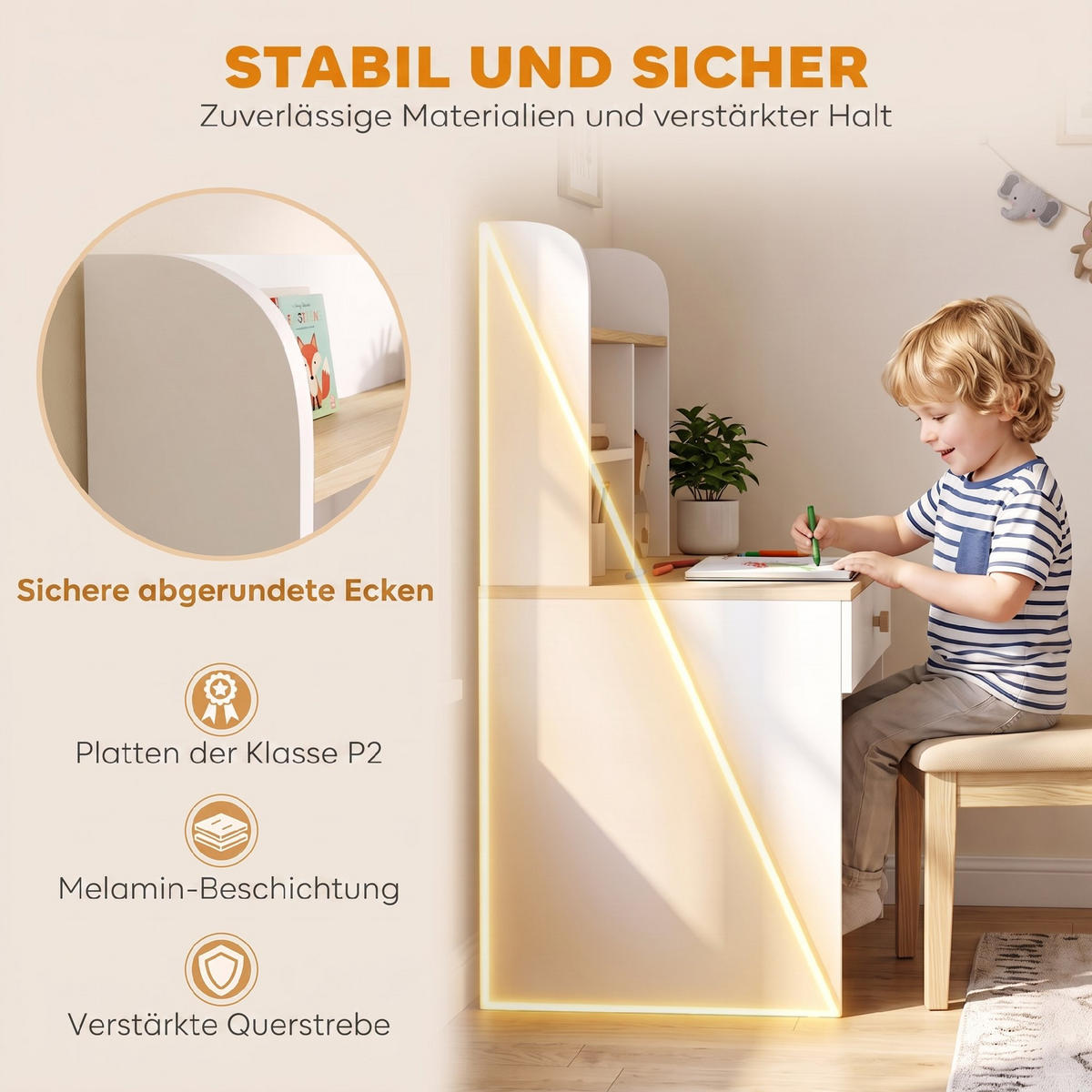 KINDERSCHREIBTISCH Spanplatte MDF Weiß - Weiß, Holzwerkstoff (50/100/80cm) - AIYAPLAY