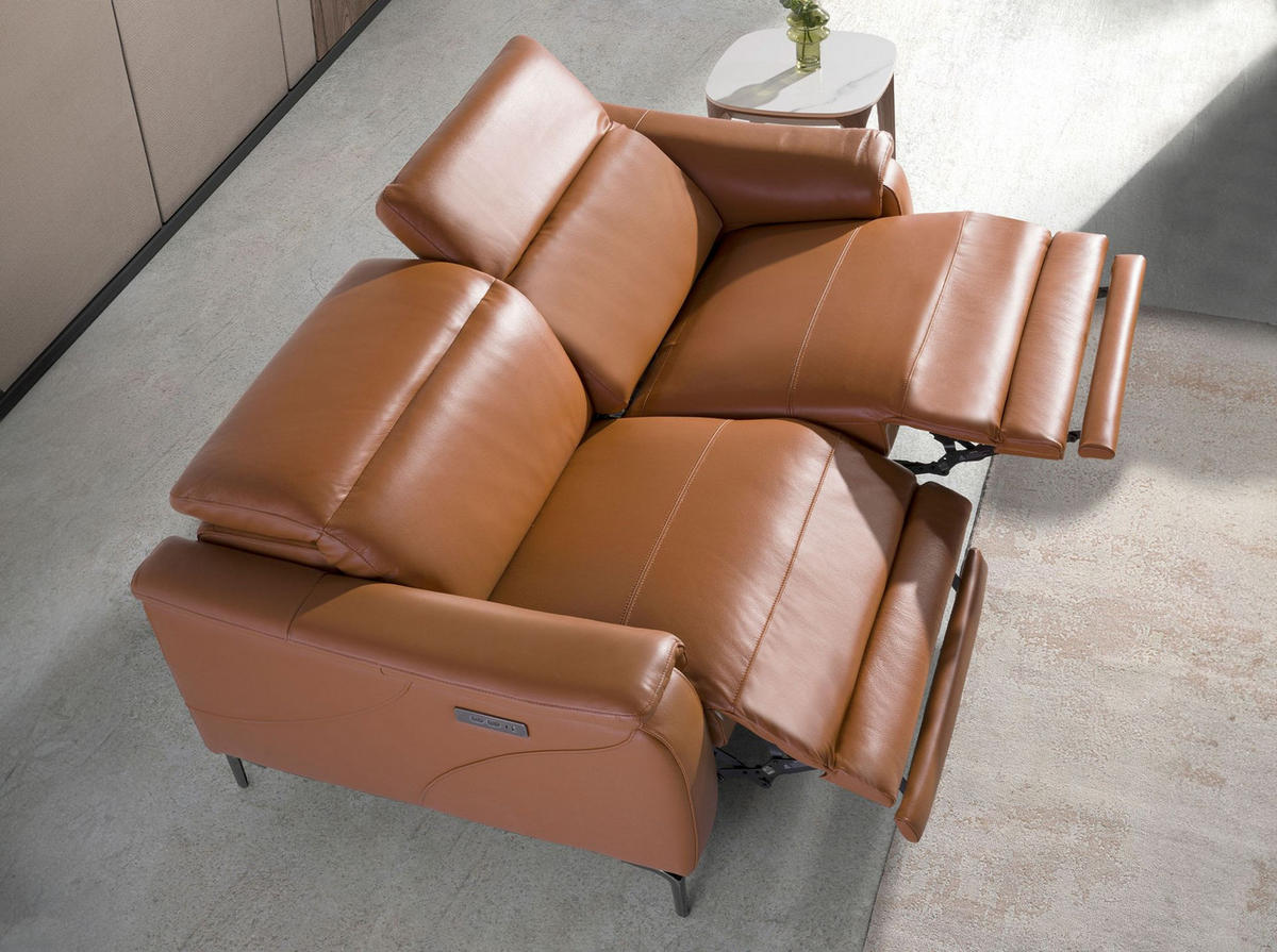 SOFA 2-Sitzer-Relaxsofa aus braunem Leder 154/160/101 cm - Edelstahlfarben/Braun, Leder (154/101/108cm) - ANGEL CERDA