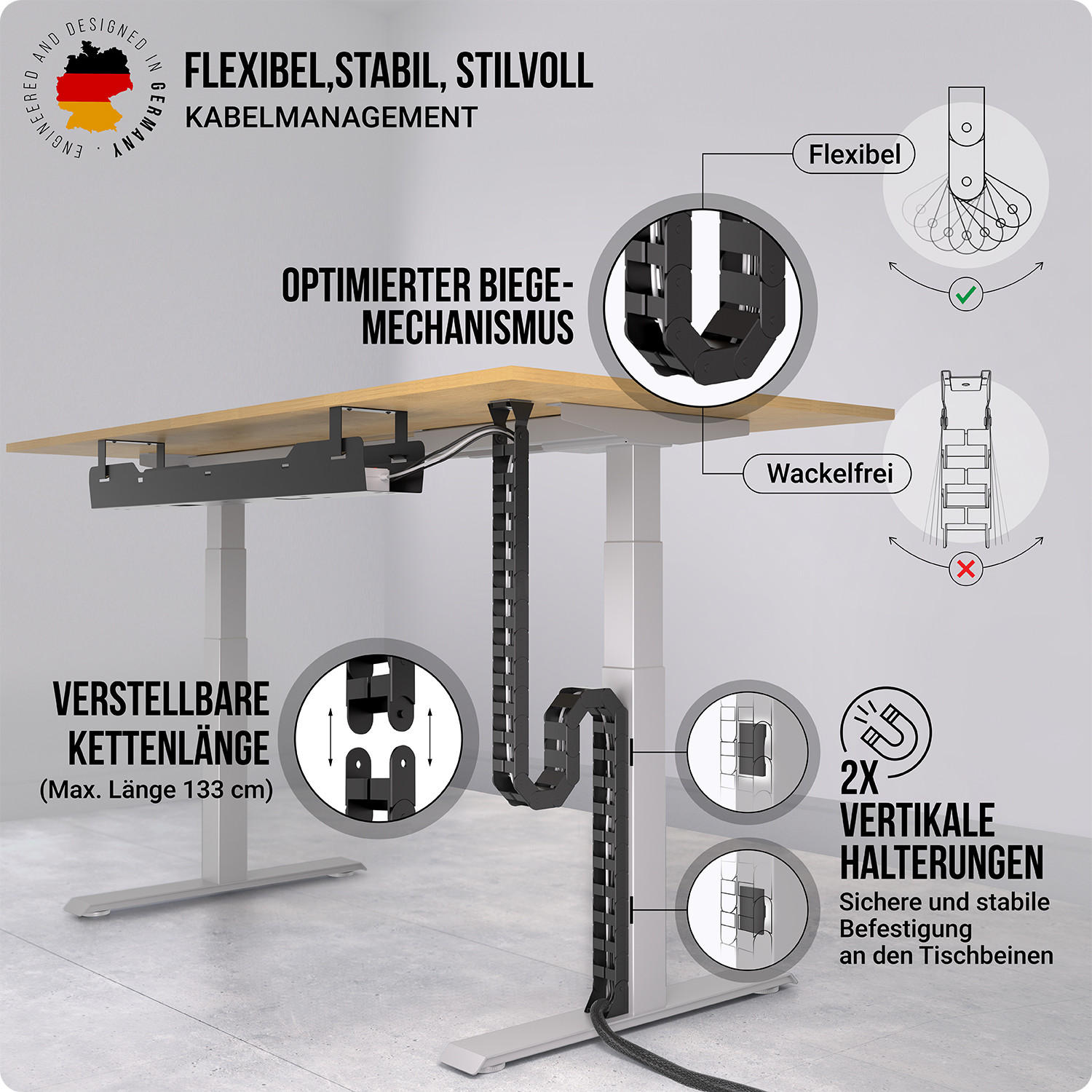 KABELFÜHRUNG Schreibtisch - Kabelmanagement - Schwarz - Schwarz, Kunststoff (133/5/2.7cm) - Ultimate Setup