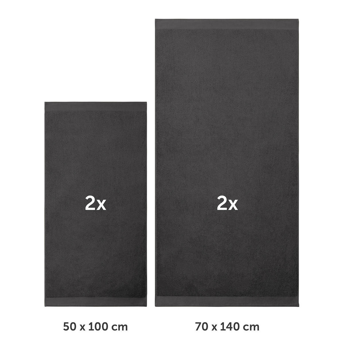 BADETUCH 4-teilig, 2x Badetuch 70/140 + 2x Handtuch 50/100 cm, Dunkelgrau - Dunkelgrau, Textil (70/140cm) - Blumtal