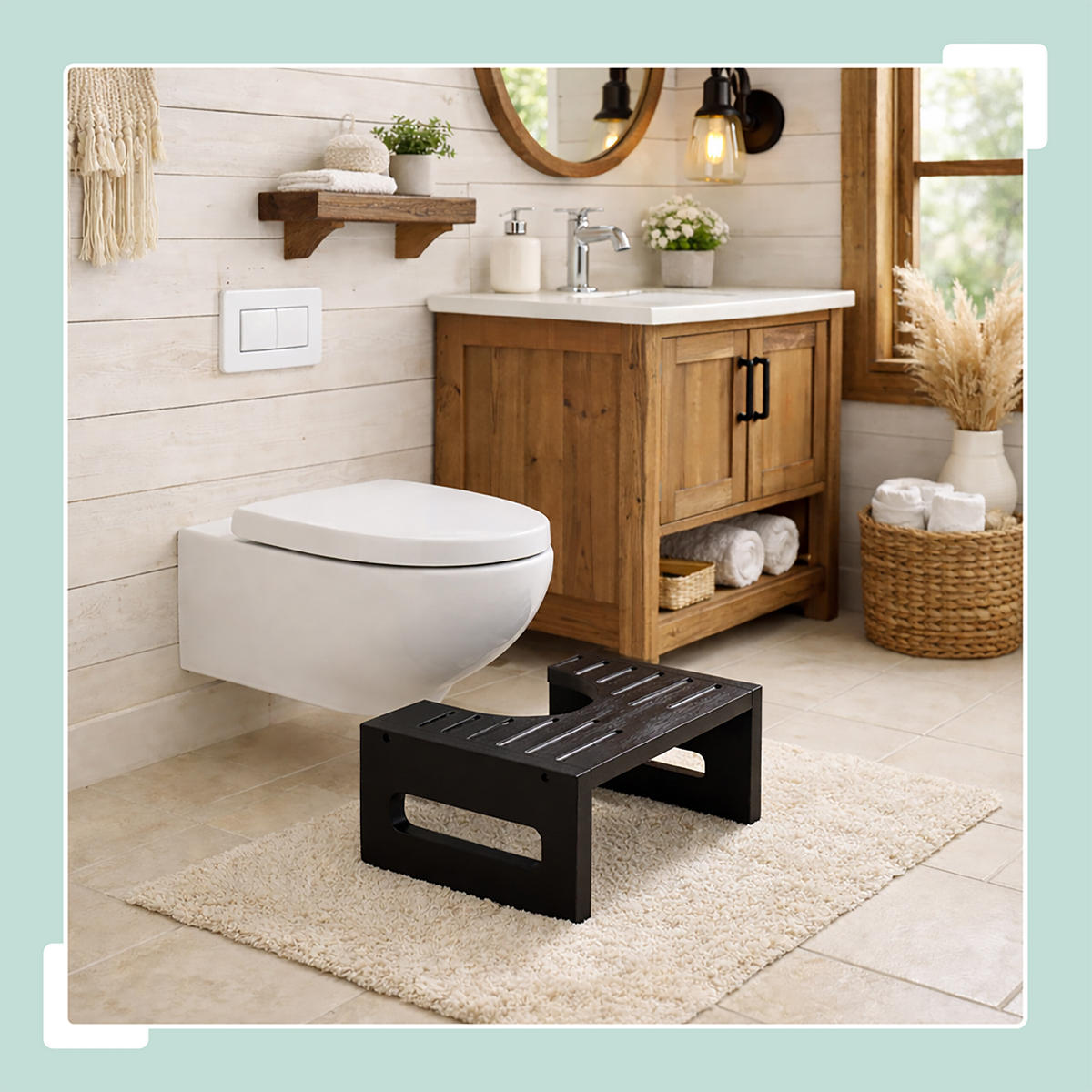 STOLEC za wc - črna, tekstil/les (43.5/18.5/43.5cm) - Relaxdays