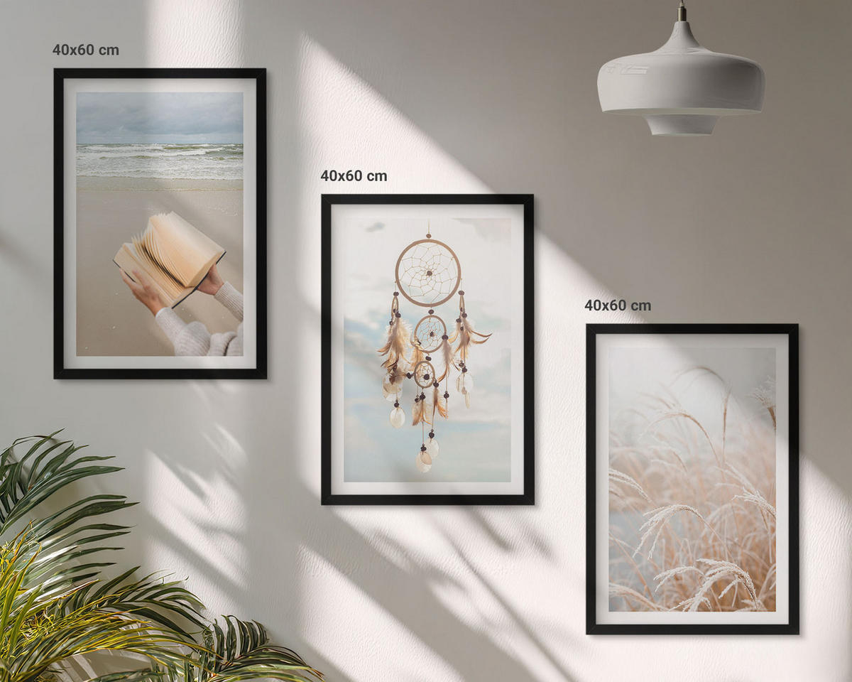 WANDBILDER 3er-Set - 40x60 cm Schwarzer Rahmen - Friedliche sommerliche Boho-Landschaften - Schwarz, Kunststoff (40/60cm) - ArtPrintCave