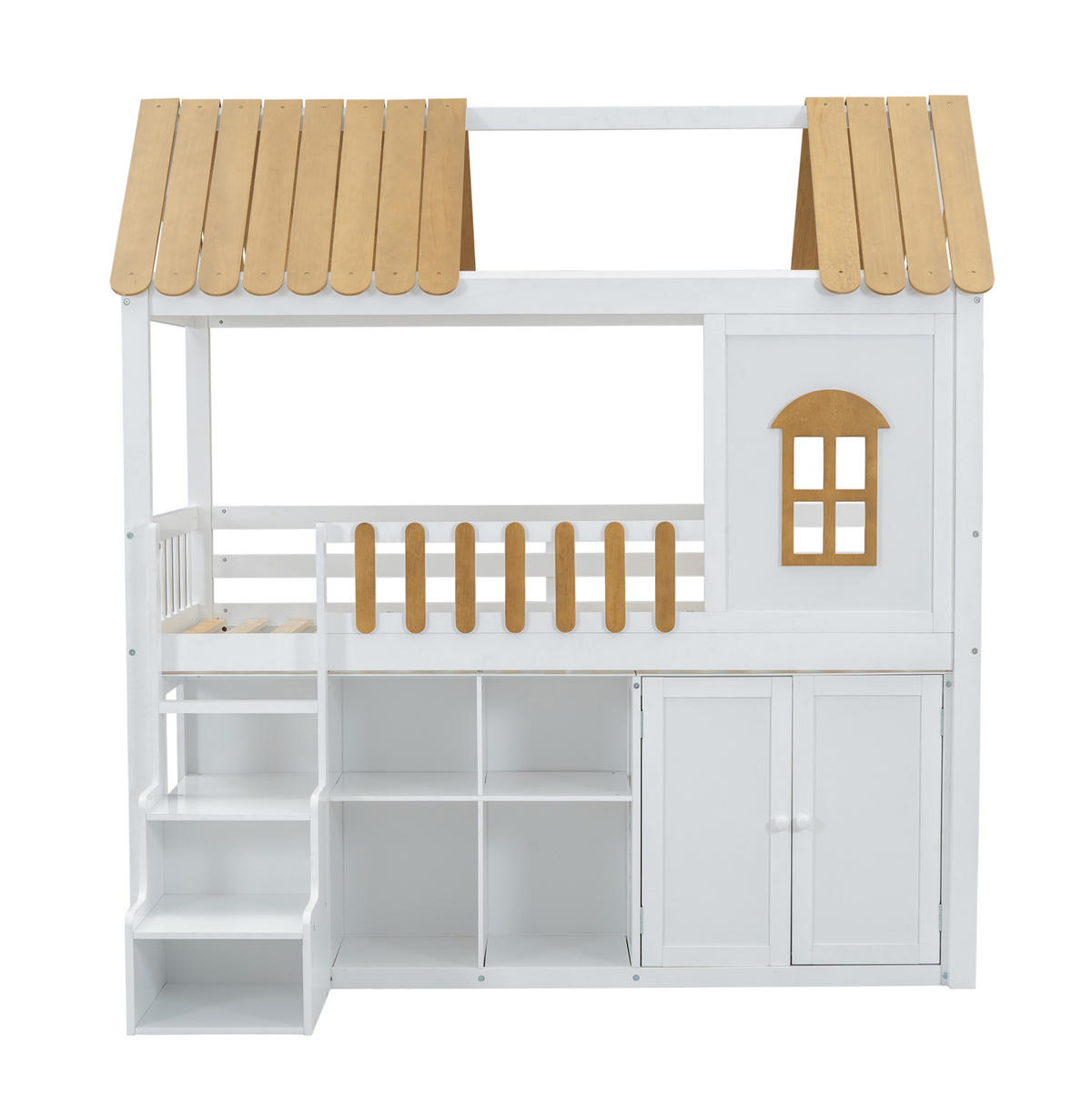 ETAGENBETT mit Stauraum, Fenster und Schrank 90/200 cm - Weiß, Holz (90/200cm) - MIVRAY