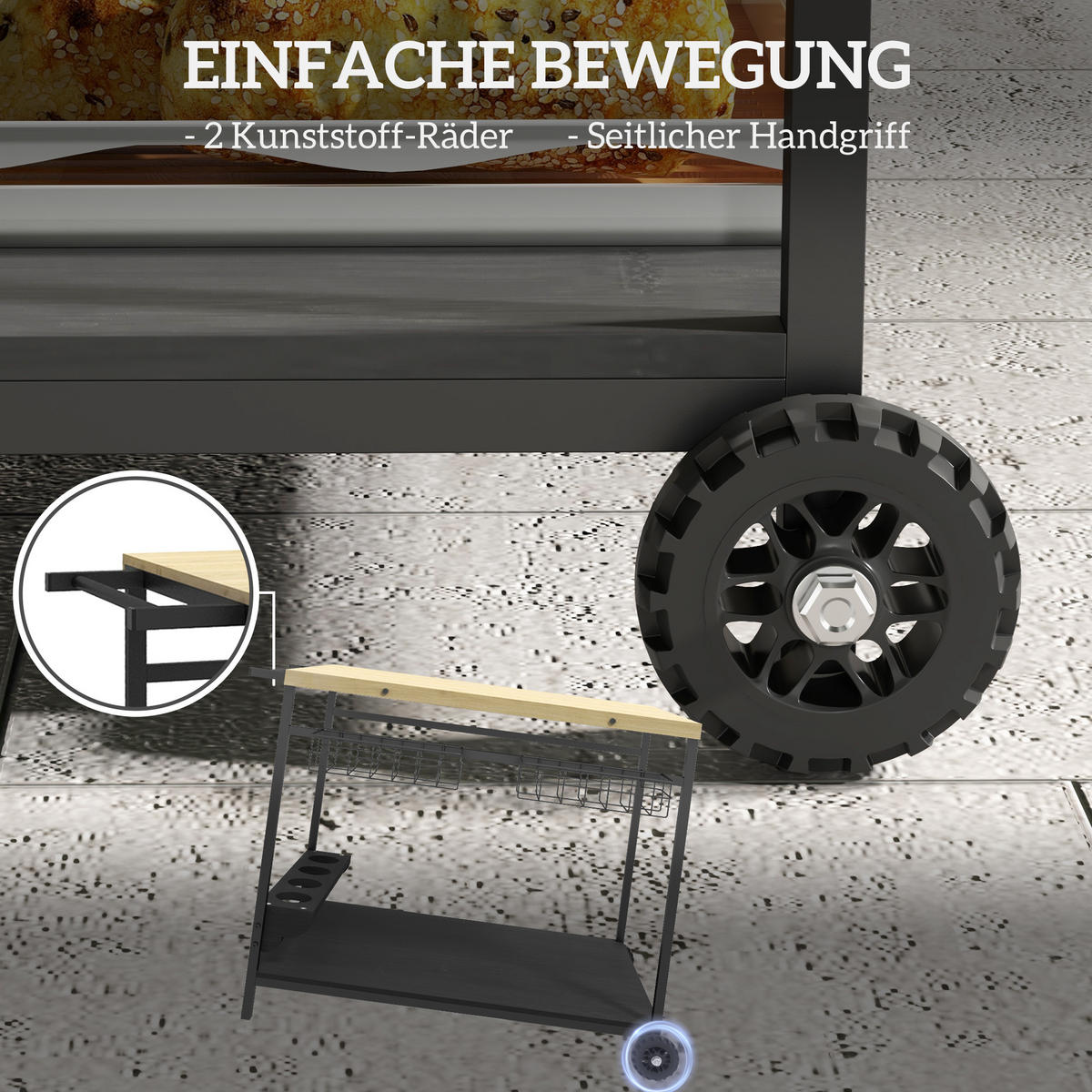 GARTENROLLWAGEN mit 2 Ebenen, mit Aufbewahrungskorb, mit Griff, Tanne, Natur - Fichtefarben, Holz/Metall (65/81/97.5cm) - Outsunny