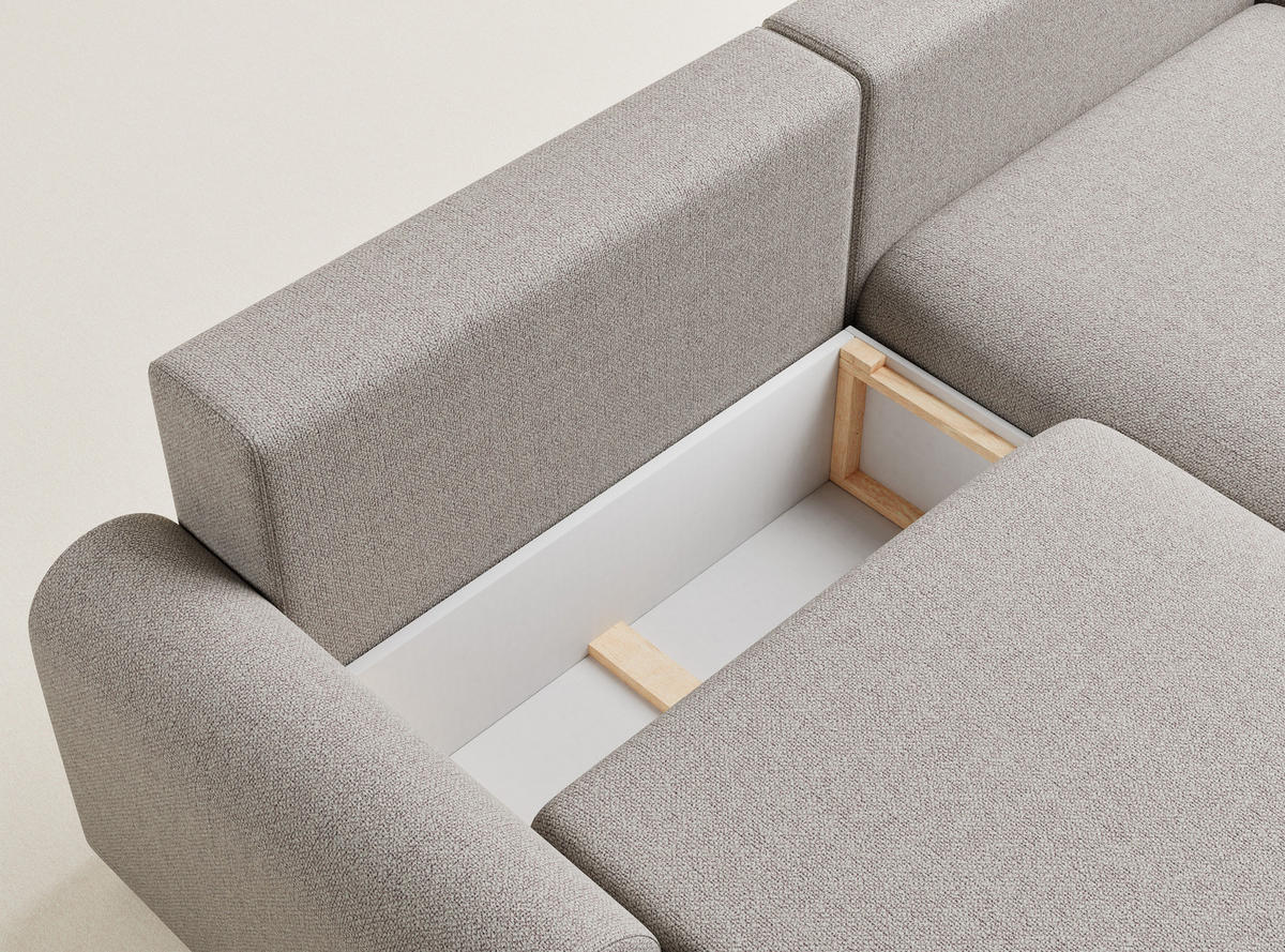ECKSOFA MIT SCHLAFFUNKTION Tallin Seidengrau Webstoff - Beige/Schwarz, Holz/Holzwerkstoff (240/145cm) - Maison de Reve