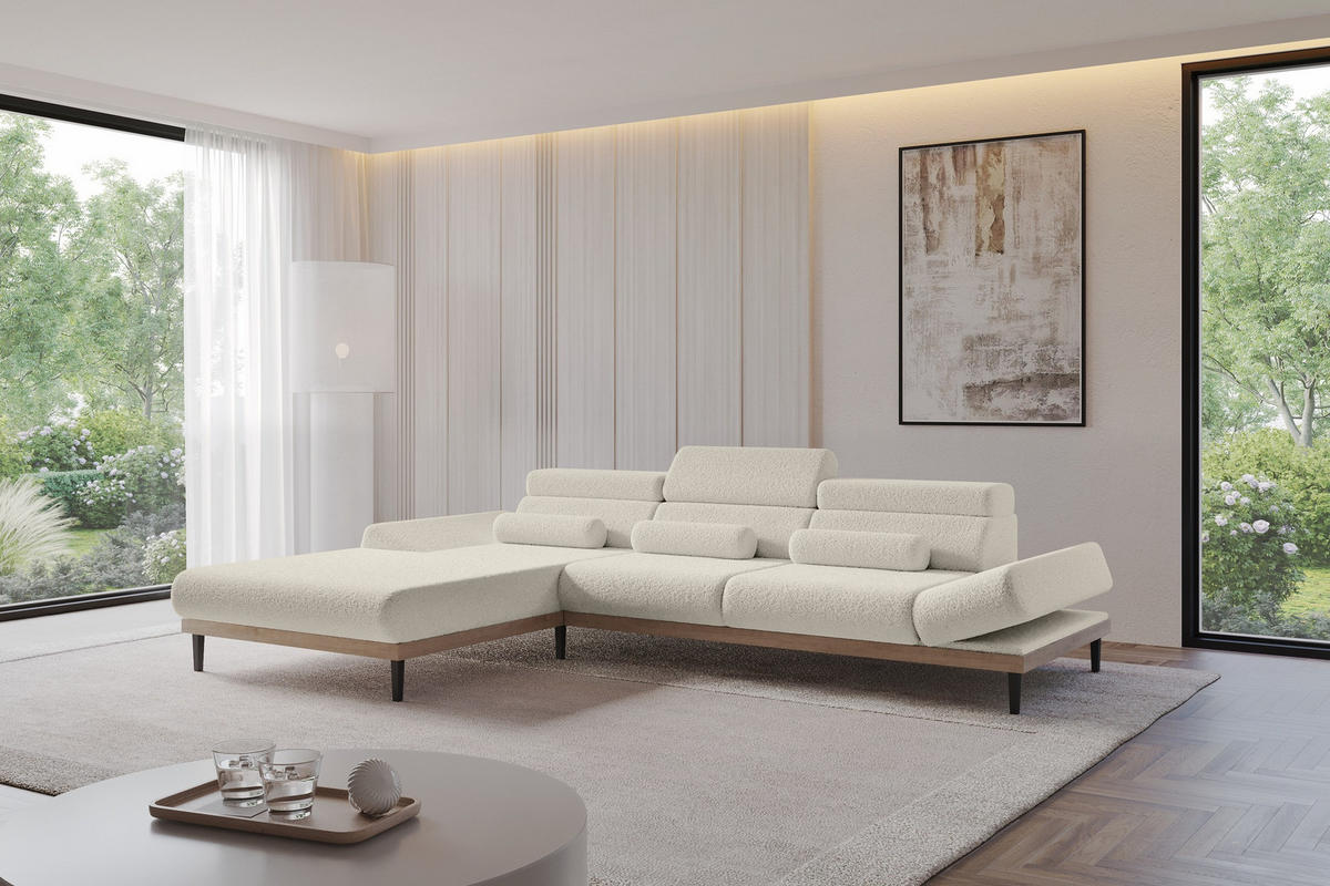 ELEKTRISCHES ECKSOFA Links MONA 316x205x85 Beige Bouclé - Greige/Beige, Holzwerkstoff/Textil (316/205cm) - ALTDECOR