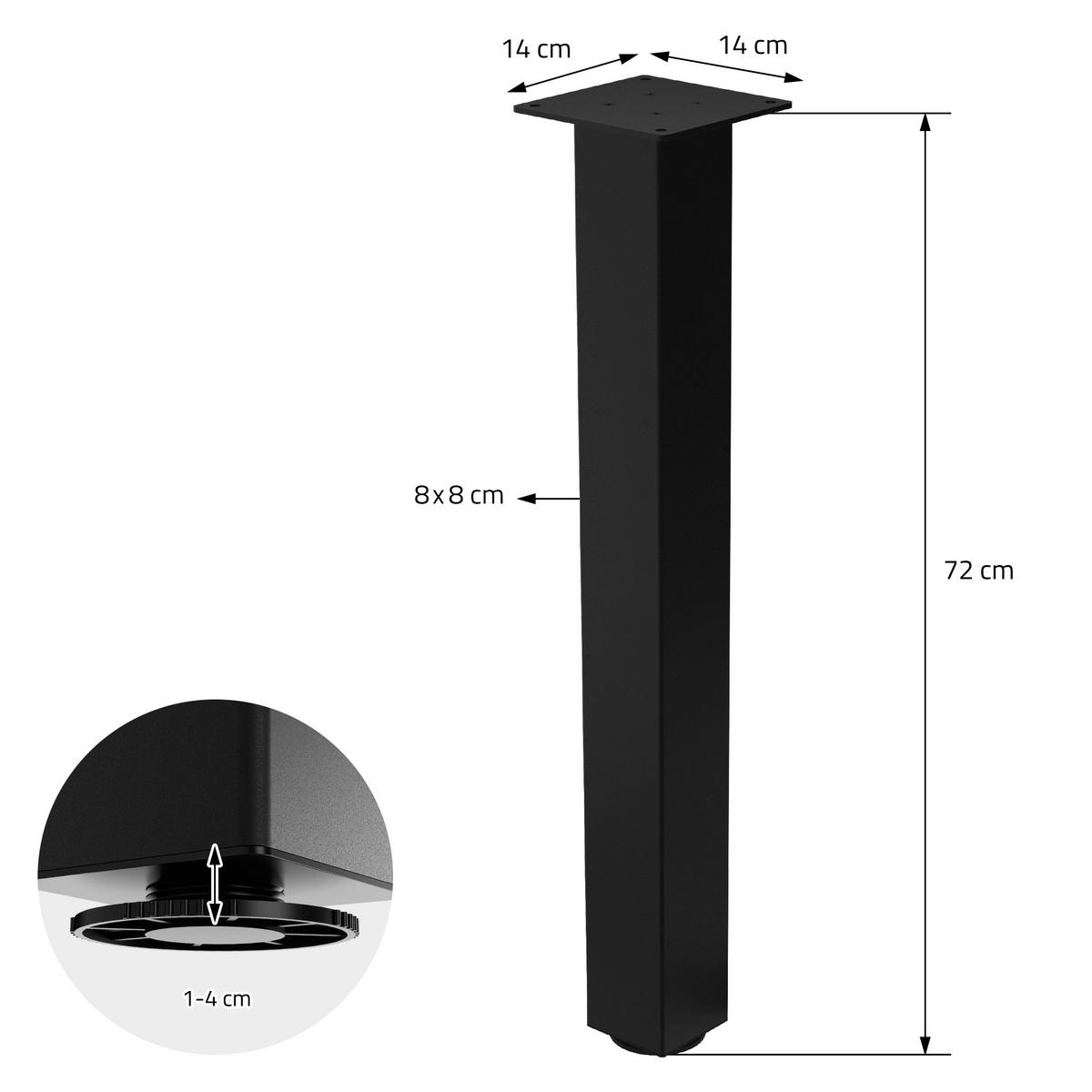TISCHBEINE 4er Set I-Design H:72 cm Schwarz 8x8 cm - Schwarz, Metall (8/72/8cm) - ML-DESIGN