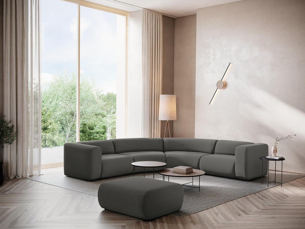 POUF Samt Stoff Grau - Dunkelgrau/Schwarz, Kunststoff/Textil (94/40/89cm) - Makamii