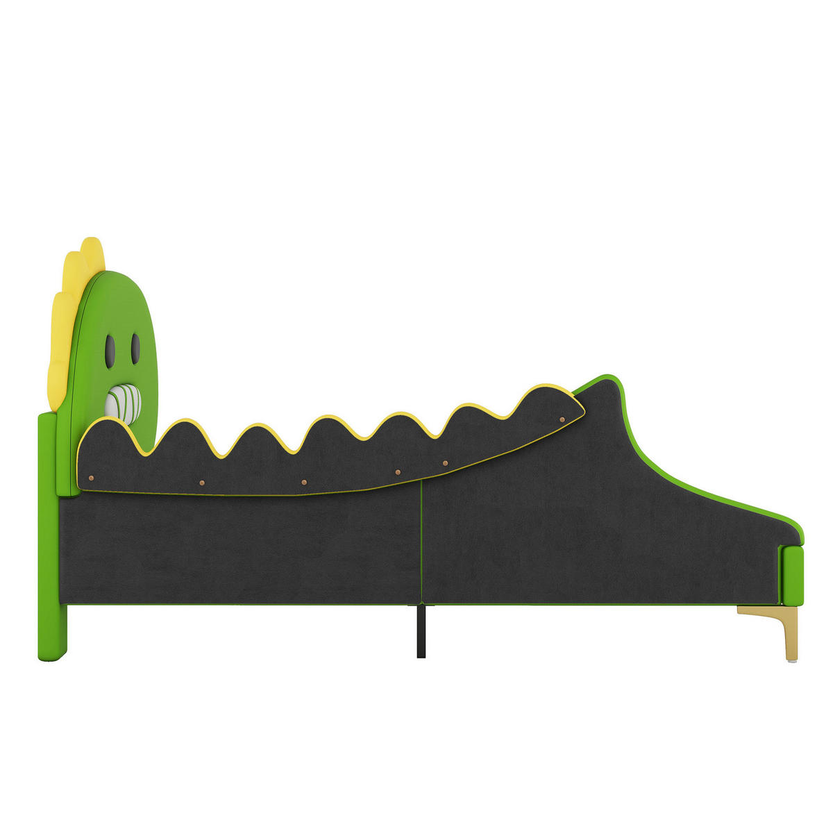 KINDERBETT 90/200 cm als Flachbett mit Cartoon-Dinosaurier-Design aus PU und MDF, Grün - Grün, Kunststoff (90/200cm) - Redom