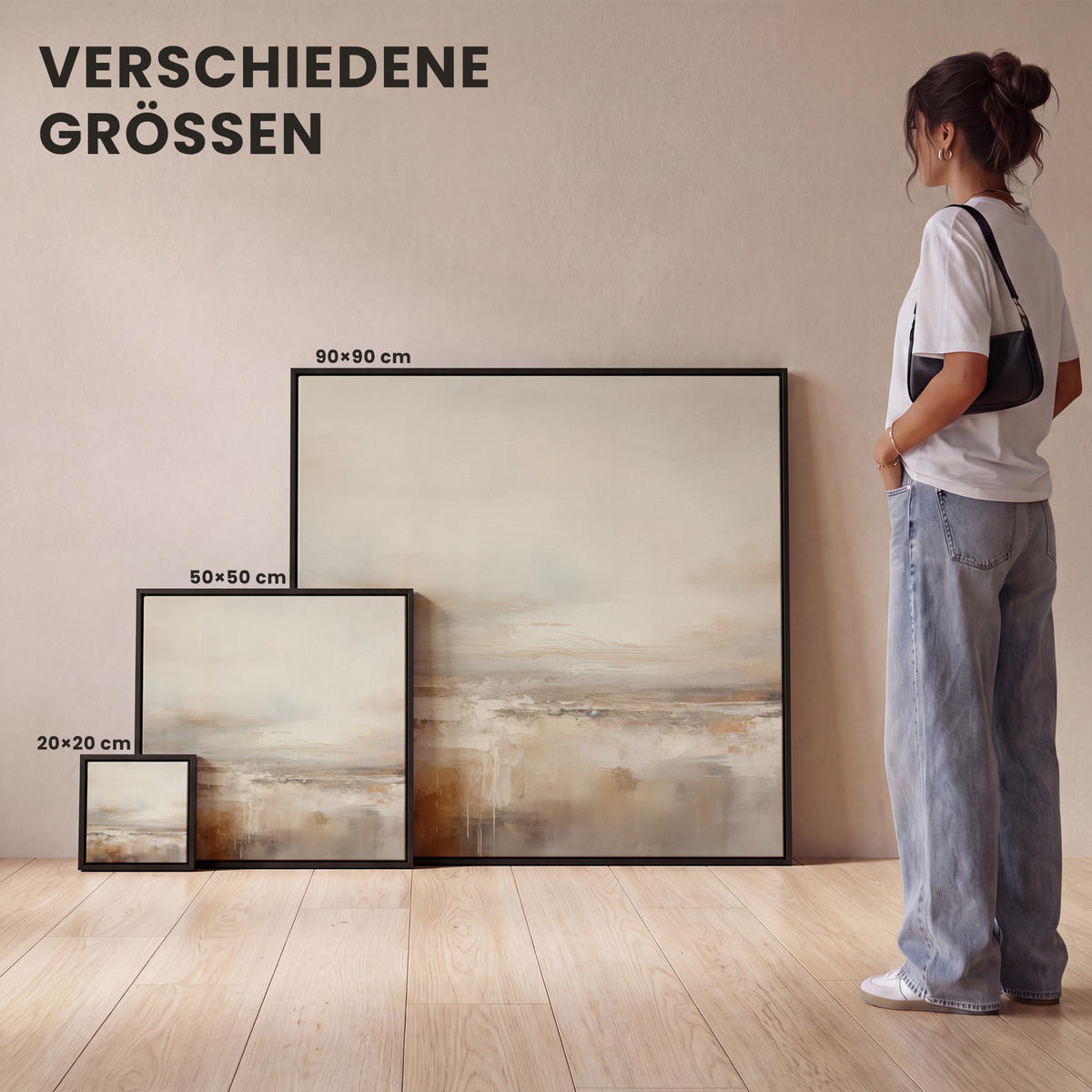 LEINWAND Bilder mit Rahmen - Kunst - Industriell - Grau - Braun - Abstrakt - 20x20 - Sandfarben, Textil (20/20cm) - MuchoWow