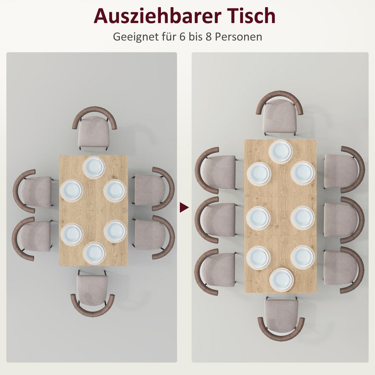 ESSTISCH ausziehbar 120/160 x 75 cm Küchentisch für 6-8 Personen Stahl, Natur - Naturfarben, Holzwerkstoff (160/75/77cm) - HOMCOM