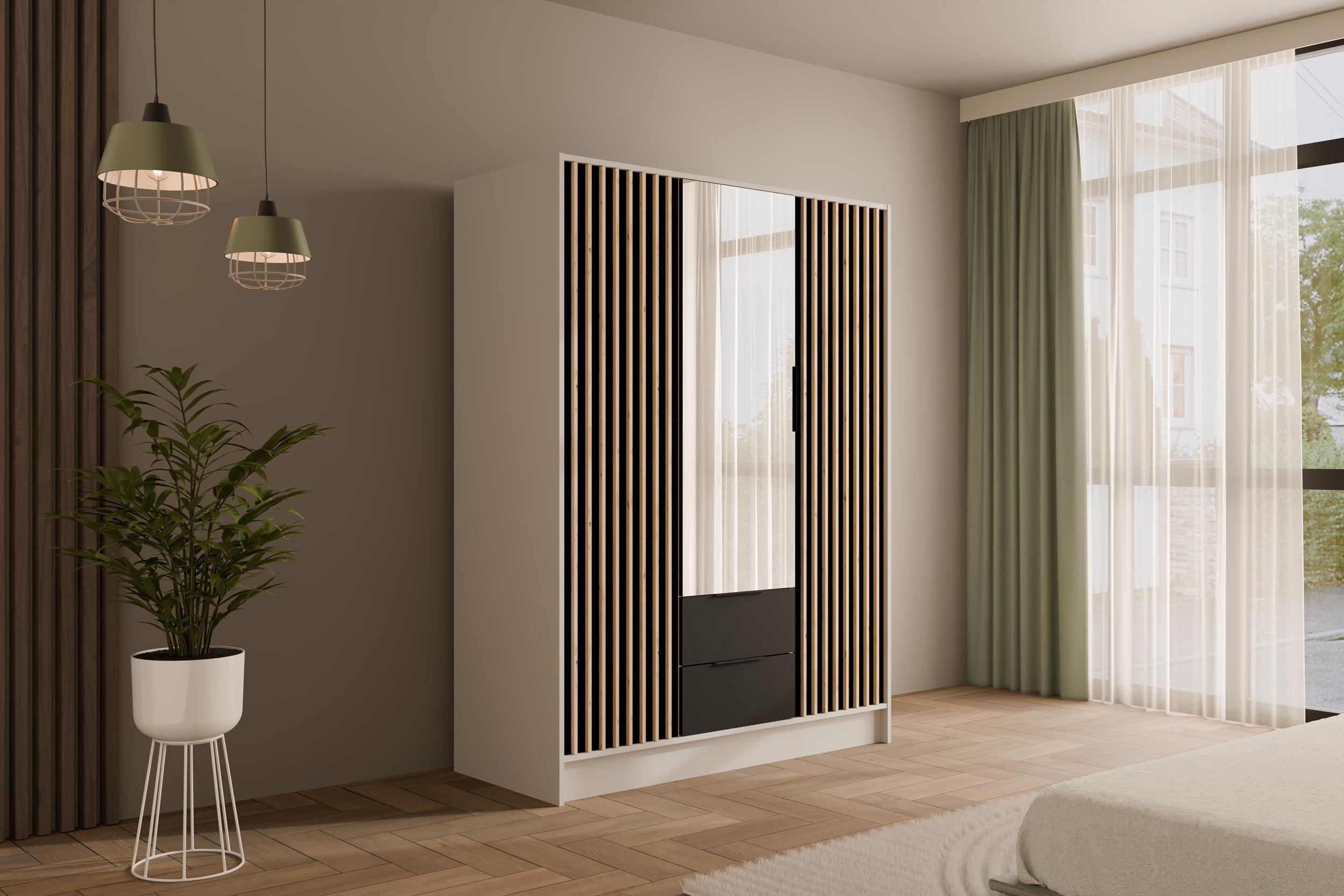 KLEIDERSCHRANK NELIA - 150 cm - Schwarz/Weiß, Holzwerkstoff (150/200/51cm) - ALTDECOR